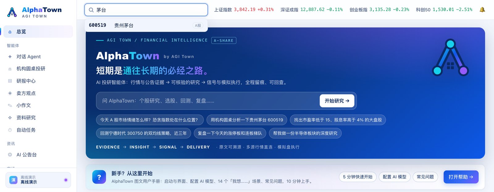 顶部搜索框输入「茅台」出现候选